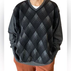 100% cotton oversized Eclectic Grandpa 90s Grandpa Core argyle sweater size XXL